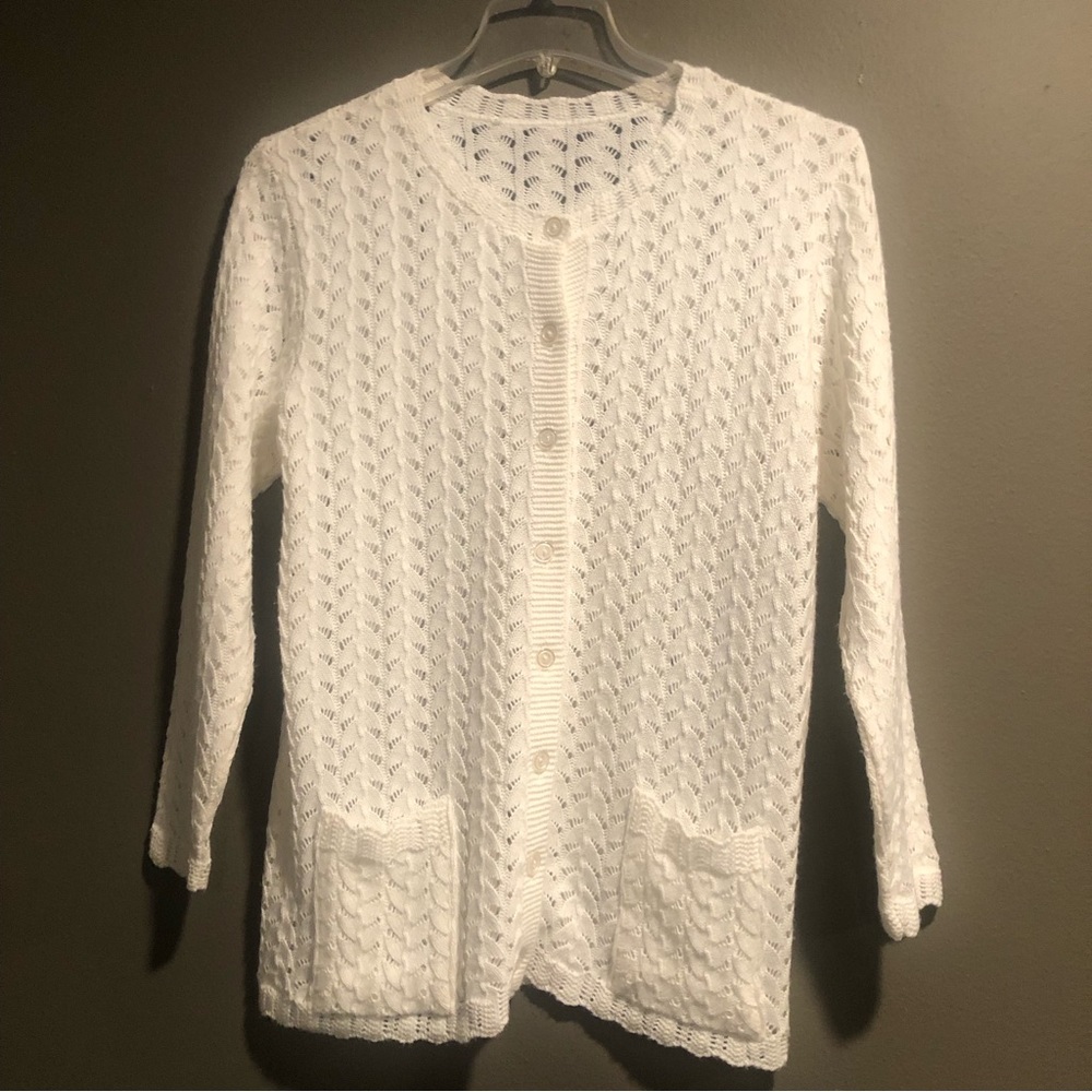 White Button Down Sweater Cardigan No Size Tag